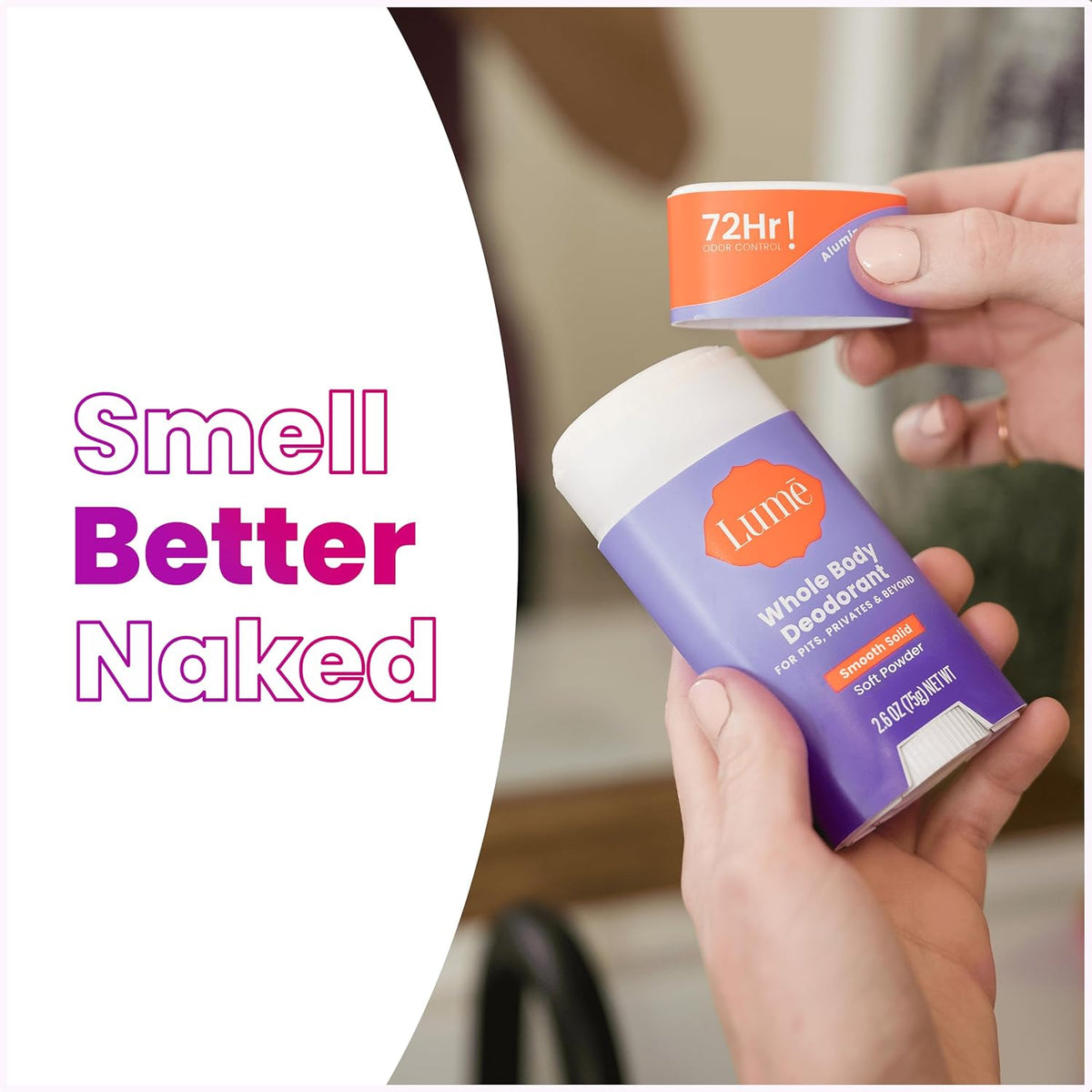 Lume Whole Body Deodorant - Smooth Solid Stick - 72 Hour Odor Control - Aluminum Free. Baking Soda Free and Skin Safe - 2.6 Ounce (Pack of 2) (Soft Powder)