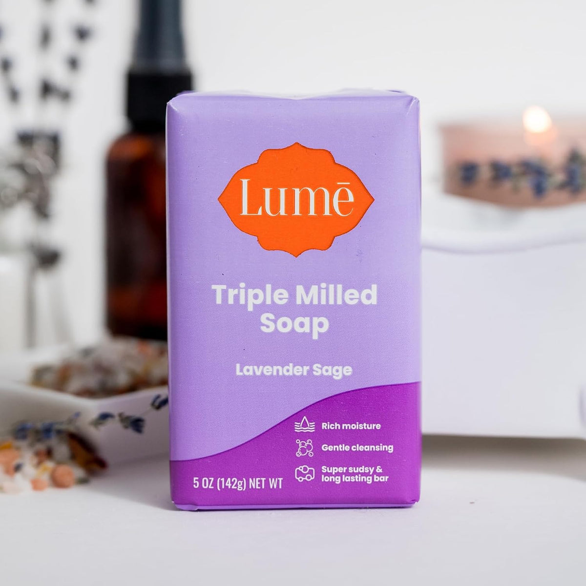 Lume Triple Milled Bar Soap - Rich Moisture & Gentle Cleansing - Paraben Free. Phthalate Free. Skin Safe - 5 ounce (Lavender Sage)